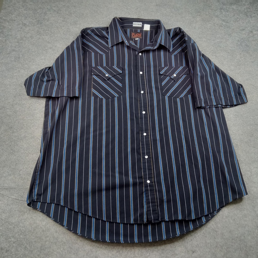 Plains Western Wear Shirt‎ Mens Big 2X Blue Stripe Snap Front Short Sleeve